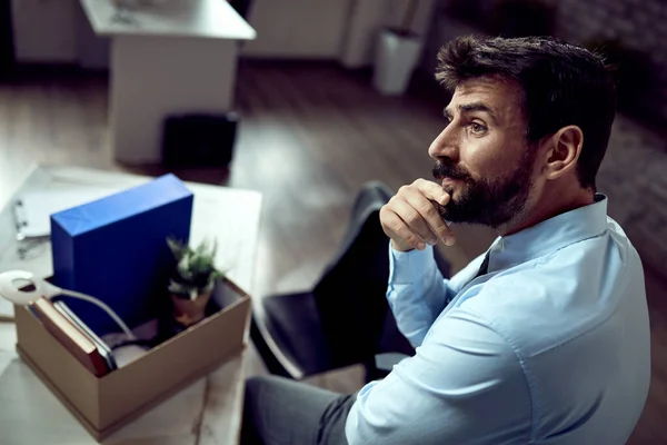 Young Pensive Businessman Thinking Office Losing His Job — Photo