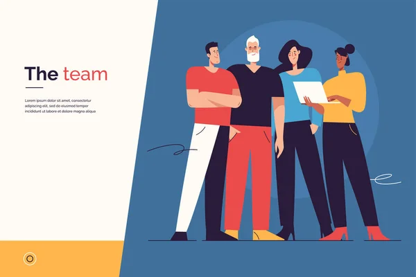 矢量插图描绘了一组商人在团队合作的主题上站在一起。可编辑笔划 — 图库矢量图片