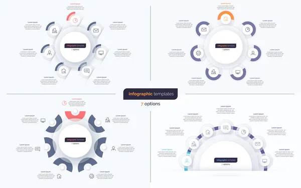 Conjunto de siete plantillas de diseño infográfico círculo de opciones. Ilustración del vector — Vector de stock