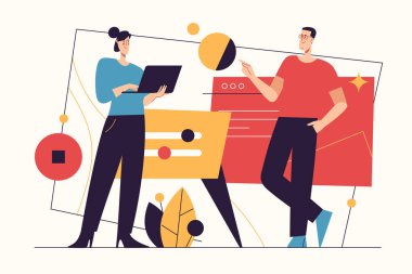 Veri toplama, iş zekası, dijital çözümler konularında vektör illüstrasyon. Düzenlenebilir vuruş