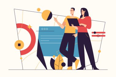 Veri toplama, iş zekası, dijital çözümler konularında vektör illüstrasyon. Düzenlenebilir vuruş