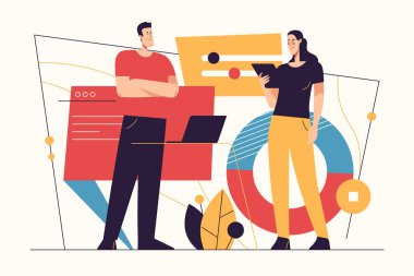 Veri toplama, iş zekası, dijital çözümler konularında vektör illüstrasyon. Düzenlenebilir vuruş