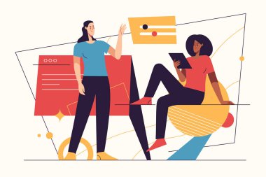 Veri toplama, iş zekası, dijital çözümler konularında vektör illüstrasyon. Düzenlenebilir vuruş