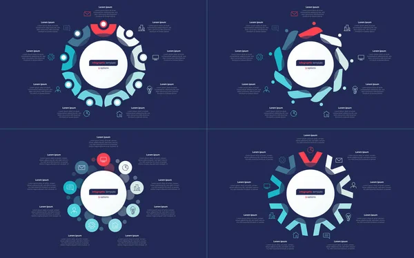 Nueve plantillas de diseño infográfico círculo opción. Ilustración vectorial — Vector de stock