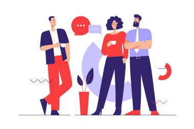 Kahve molası ve iletişim konularında vektör çizimi. Düzenlenebilir vuruş