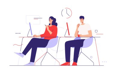 Ofis işleri konusunda vektör illüstrasyon. Düzenlenebilir vuruş