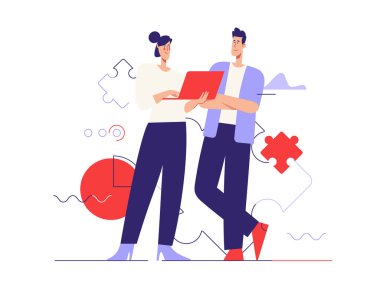 Yönetim, finans çözümleri, optimizasyon konularında vektör çizgisi çizimi. Düzenlenebilir vuruş