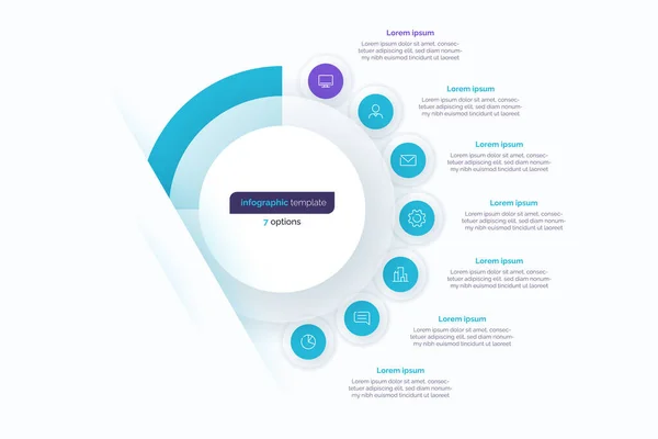 Modèle de conception infographique en cercle à sept options. Illustration vectorielle — Image vectorielle