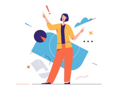 Gülen neşeli genç kadının vektör çizimi duygularını ifade eder. Düzenlenebilir felç, küresel örnekler