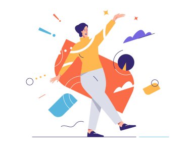 Gülen neşeli genç kadının vektör çizimi duygularını ifade eder. Düzenlenebilir felç, küresel örnekler