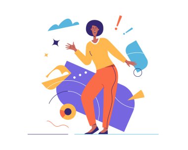 Gülen neşeli genç kadının vektör çizimi duygularını ifade eder. Düzenlenebilir felç, küresel örnekler