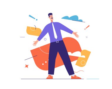 Mutlu genç adamın vektör çizimi duygularını ifade eder. Düzenlenebilir felç, küresel örnekler