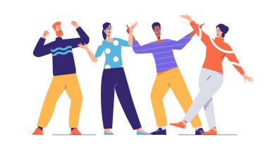 Bir grup gülen insanın vektör çizimi. Düzenlenebilir felç, küresel örnekler