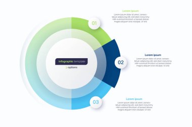 Üç seçenekli çember bilgi tasarım şablonu. Vektör illüstrasyonu