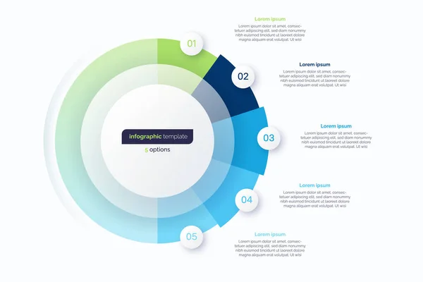 Modelo de design infográfico de círculo de cinco opções. Ilustração vetorial —  Vetores de Stock