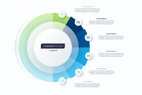 Modelo de design infográfico de círculo de seis opções. Ilustração vetorial —  Vetores de Stock