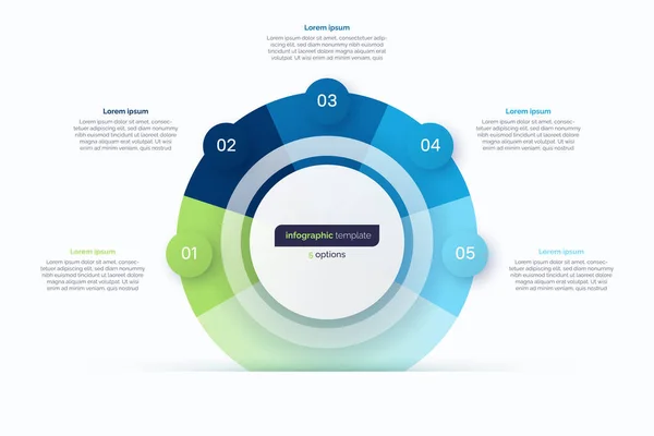 Modelo de design infográfico de círculo de cinco opções. Ilustração vetorial —  Vetores de Stock