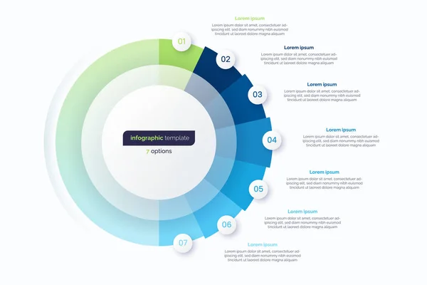 Modelo de design infográfico de círculo de sete opções. Ilustração vetorial —  Vetores de Stock