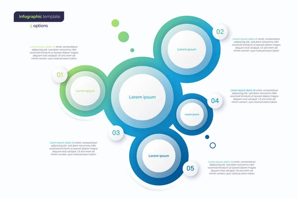 Vetor abstrato gradiente modelo infográfico minimalista composto por 5 círculos —  Vetores de Stock