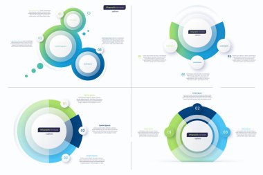 Üç seçenekli çember infografik tasarım şablonları. Vektör illüstrasyonu
