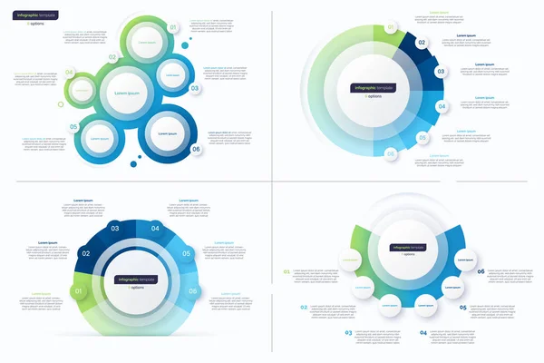 Conjunto de seis modelos de design infográfico de círculo de opção. Ilustração vetorial —  Vetores de Stock