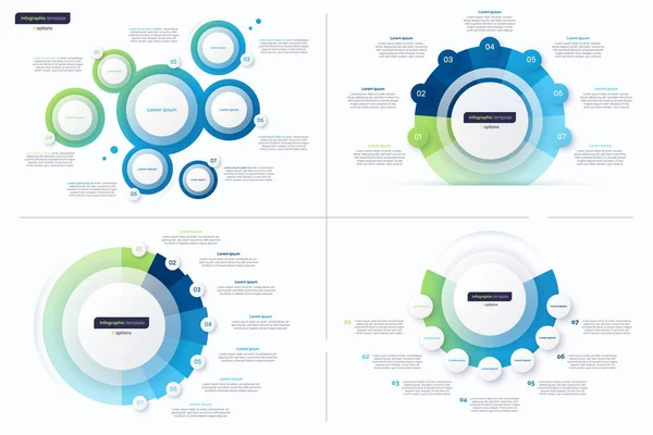 Yedi seçenekli çember infografik tasarım şablonları seti. Vektör illüstrasyonu — Stok Vektör