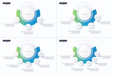 Daire Infographic tasarım şablonları. 3455, 6 seçenek. Vektör illüstrasyonu