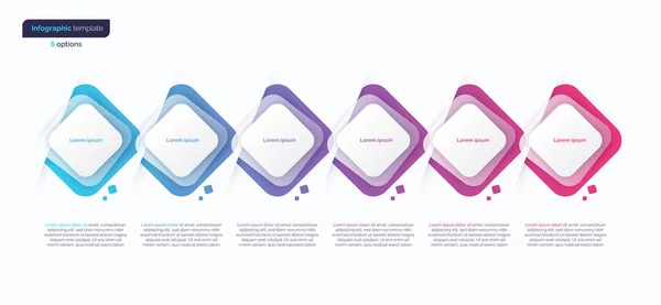 Abstract vector gradient minimalistic infographic template composed of 6 rounded squares — 图库矢量图片