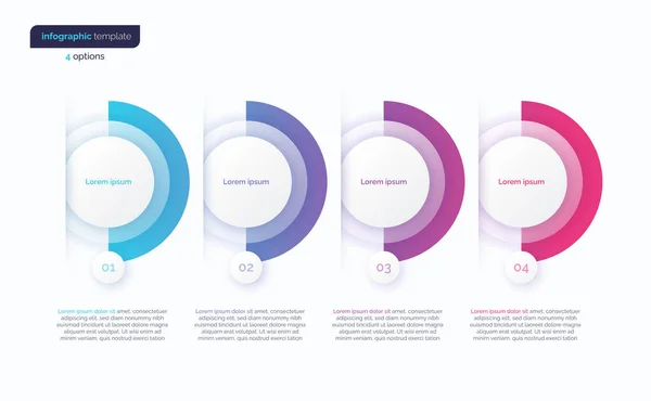 Vetor abstrato gradiente modelo infográfico minimalista composto por 4 círculos —  Vetores de Stock