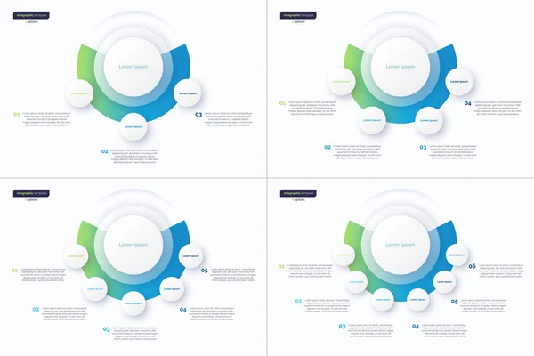 Set of circle infographic design templates. 3 4 5 6 options. Vector illustration — Image vectorielle