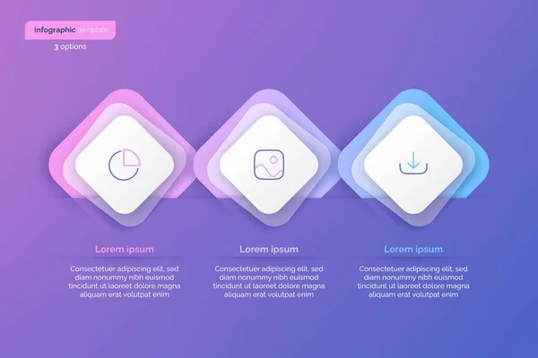 Abstract vector gradient minimalistic infographic template composed of 3 rounded squares — Image vectorielle