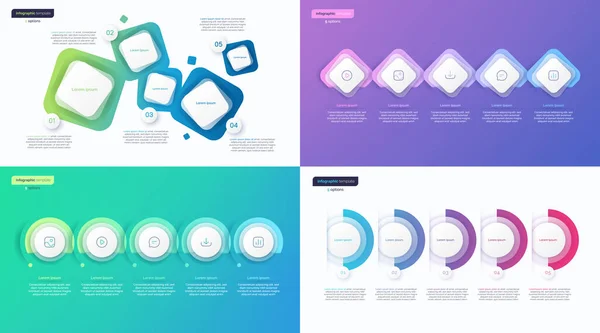 Modelos Infográficos Minimalistas Gradiente Vetorial Abstrato Compostos Por Formas —  Vetores de Stock