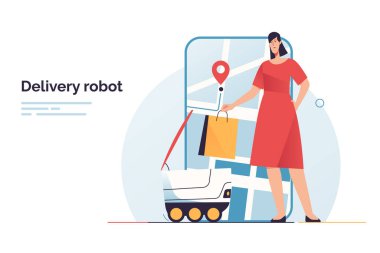 Robot dağıtım hizmeti konusunda vektör illüstrasyonu.