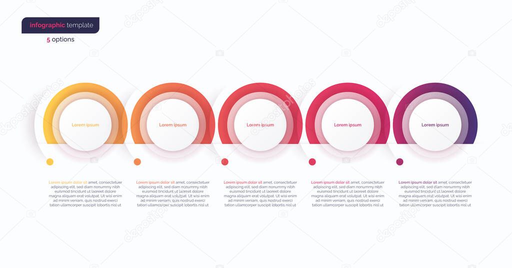 Vector gradient minimalistic infographic template composed of 5 circles.