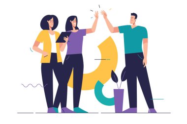 Flat style outline vector illustration depicting group of people on the subject of teamwork.