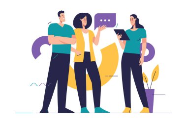 Flat style outline vector illustration depicting group of people on the subject of teamwork.