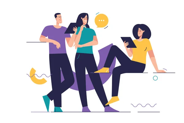 Flat Style Outline Vector Illustration Depicting Group People Subject Teamwork — Stockvektor