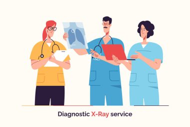 Group of doctors are examining x-ray image. Vector illustration.
