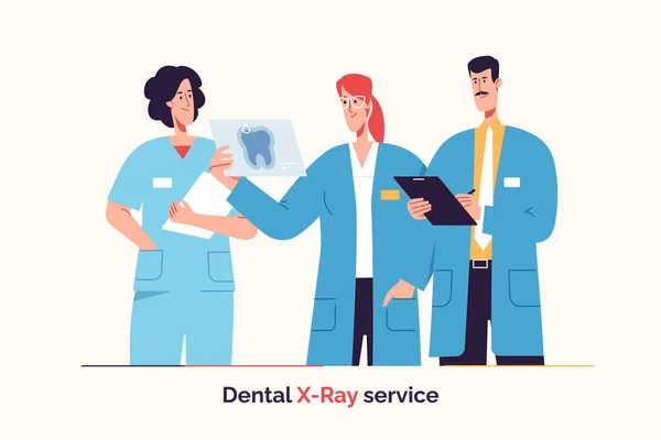 Group Dentists Discussing Dental Ray Result Vector Illustration — Wektor stockowy