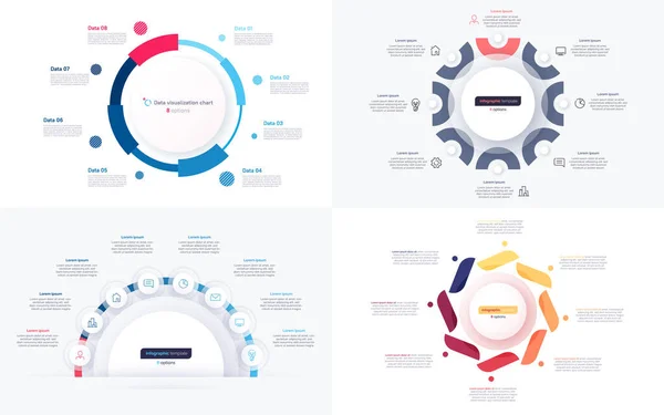 Conjunto Oito Modelos Design Infográfico Círculo Opção Ilustração Vetorial —  Vetores de Stock