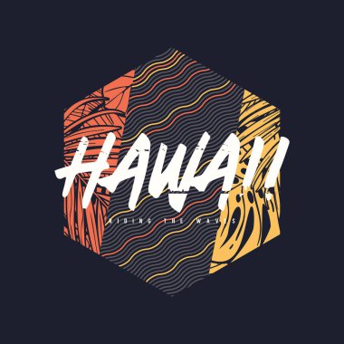 Hawaii grafik tişörtü tropikal tasarım, baskı, illüstrasyon.