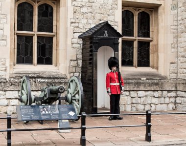 Kraliyet Muhafızı, antika top, Kule Kalesi, Londra, İngiltere
