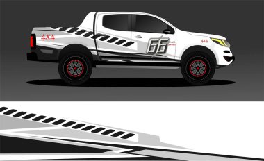 Araba ambalajı tasarımı, kamyon ve kargo kamyonu ambalaj vektörü. Araç, yarış, reklam, macera ve giysi arabası için grafiksel soyut çizimler