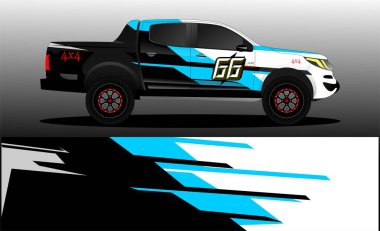 Araba ambalajı tasarımı, kamyon ve kargo kamyonu ambalaj vektörü. Araç, yarış, reklam, macera ve giysi arabası için grafiksel soyut çizimler