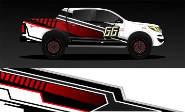 Araba ambalajı tasarımı, kamyon ve kargo kamyonu ambalaj vektörü. Araç, yarış, reklam, macera ve giysi arabası için grafiksel soyut çizimler