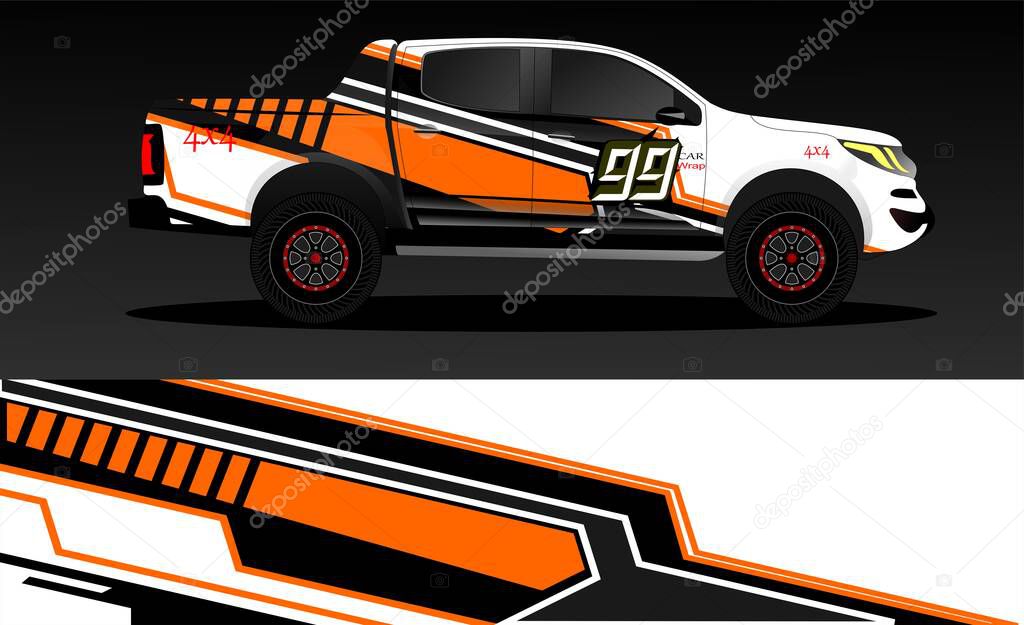 Car decal wrap design, truck and cargo van wrap vector. Graphic abstract stripe designs for vehicle, race, advertisement, adventure and livery car