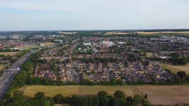 Gorgeous Aerial View of Luton City of England UK at Sunset Time, Colourful Clouds high angle footage taken by drone