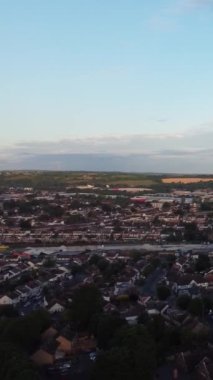Gorgeous Aerial View of Luton City of England UK at Sunset Time, Colourful Clouds high angle footage taken by drone