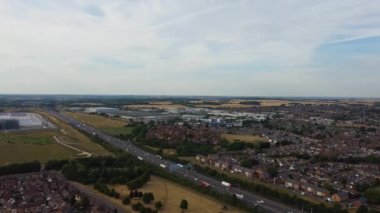 Gorgeous Aerial View of Luton City of England UK at Sunset Time, Colourful Clouds high angle footage taken by drone