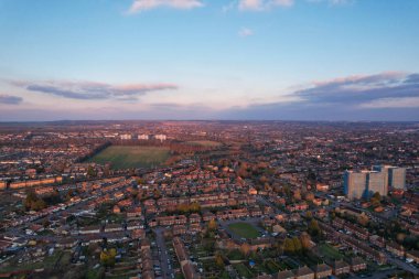 Gorgeous Aerial View and High Angle Footage of Luton Town of England UK at Sunset